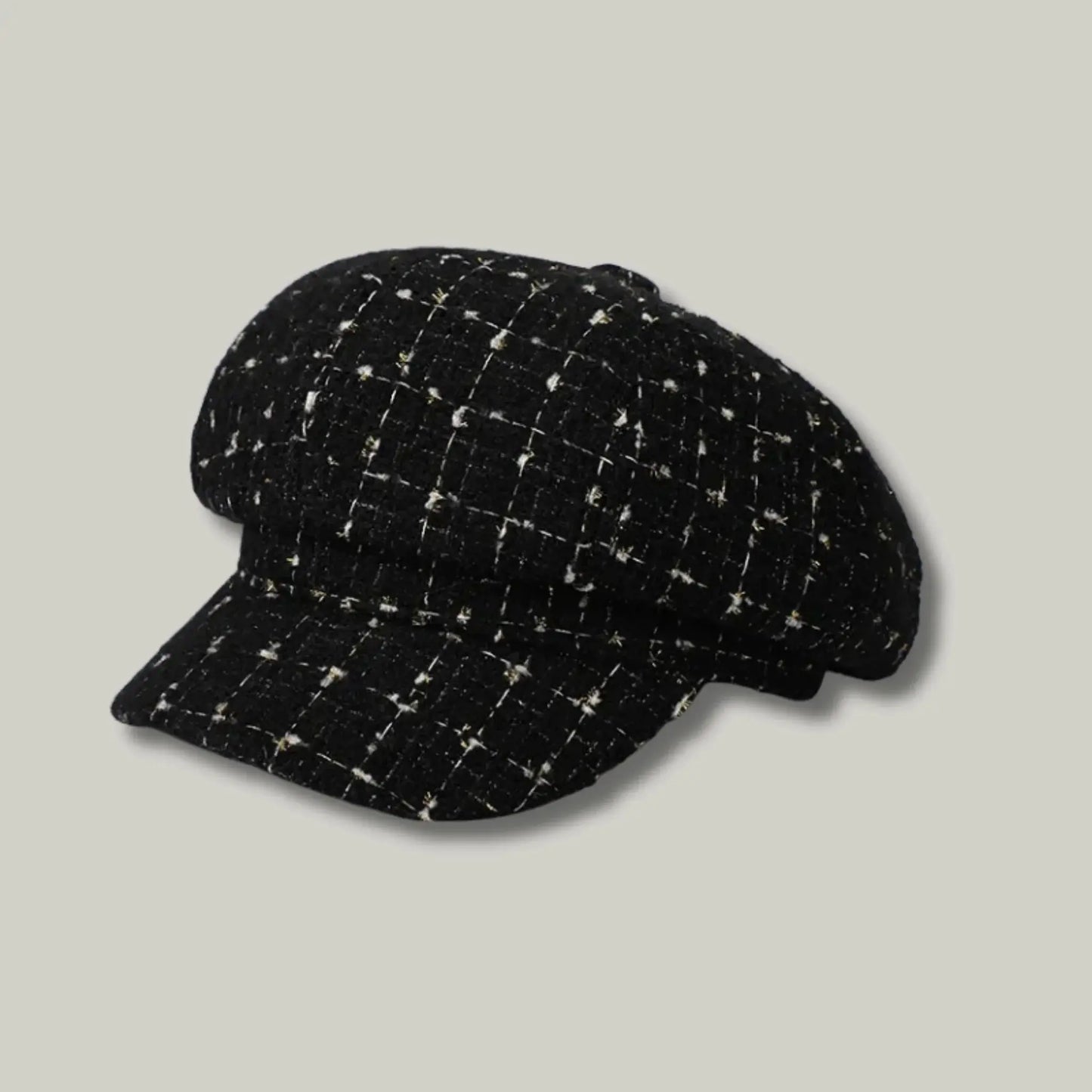 Béret Gavroche Femme Tweed Noir Fil Blanc Maison Shelby