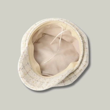 Béret Gavroche Femme Tweed Noir Fil Blanc Maison Shelby