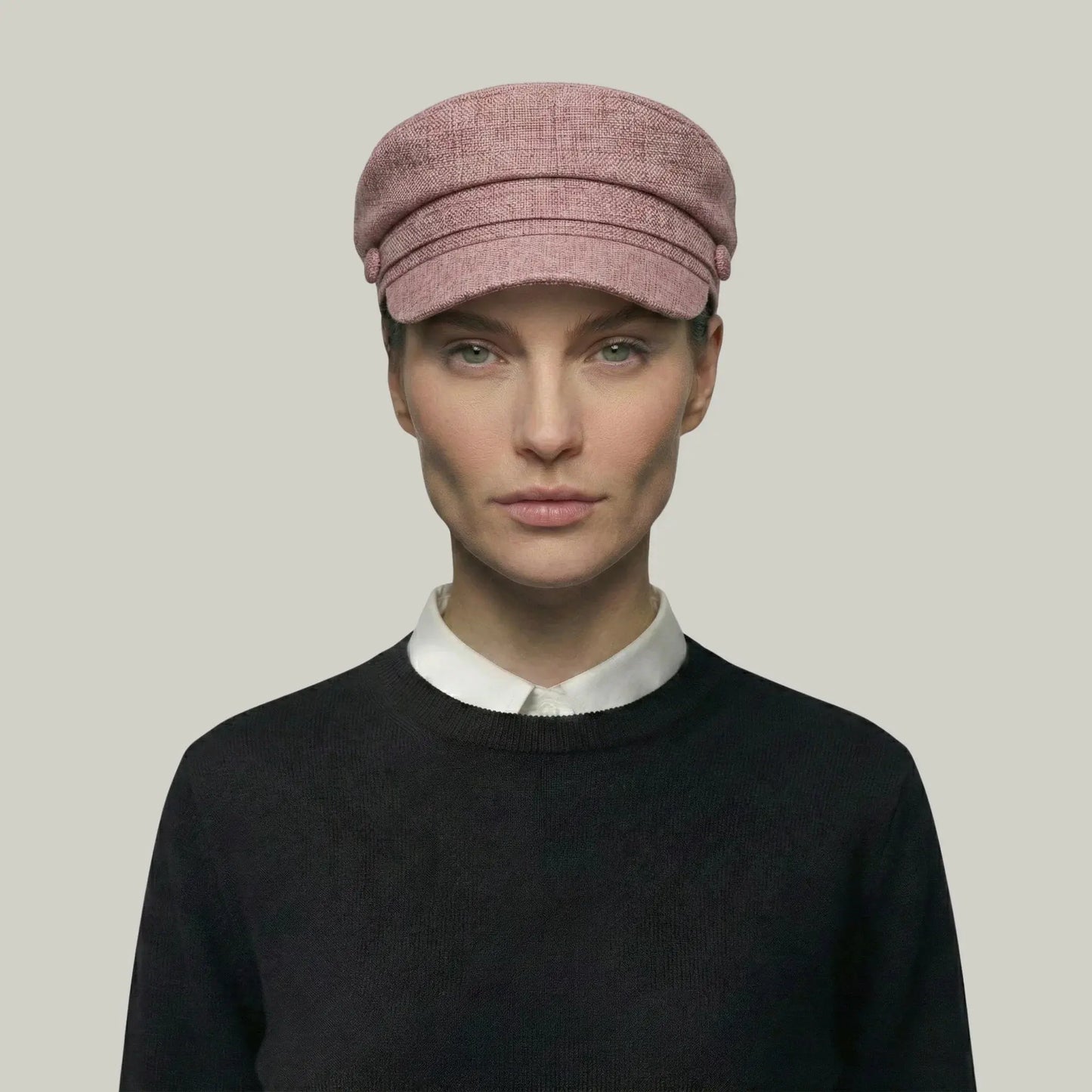 Béret Gavroche Femme Tweed Rose Poudré Bouton Maison Shelby