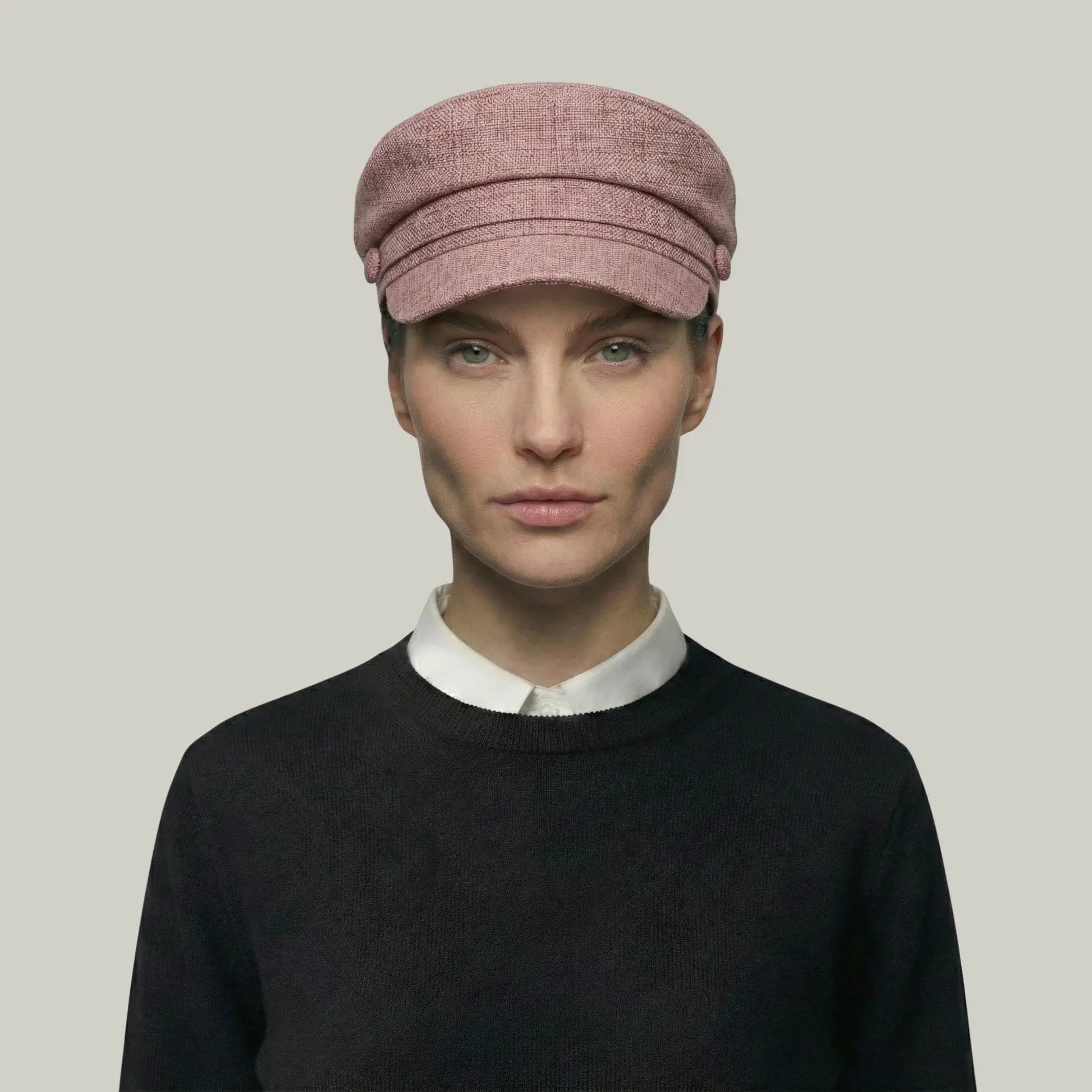Béret Gavroche Femme Tweed Rose Poudré Bouton Maison Shelby