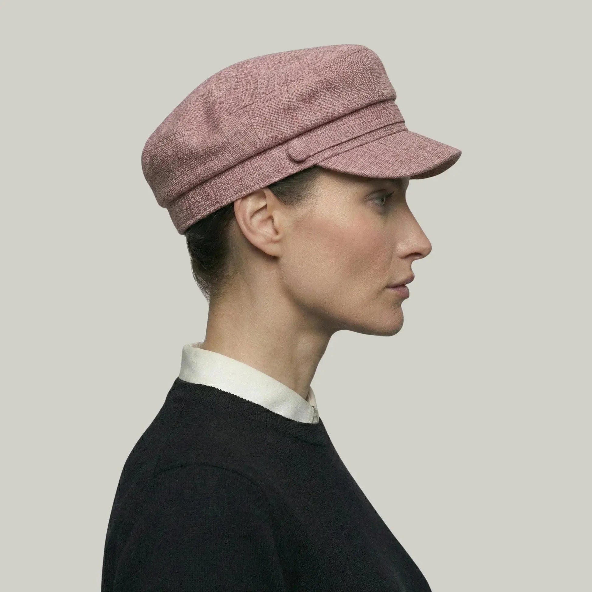 Béret Gavroche Femme Tweed Rose Poudré Bouton Maison Shelby
