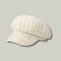 Béret Gavroche Femme Tweed Écru Carreaux Pastel