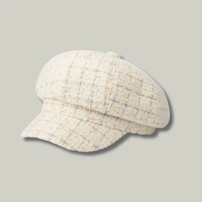 Béret Gavroche Femme Tweed Écru Carreaux Pastel Maison Shelby