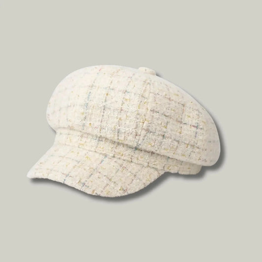 Béret Gavroche Femme Tweed Écru Carreaux Pastel Maison Shelby
