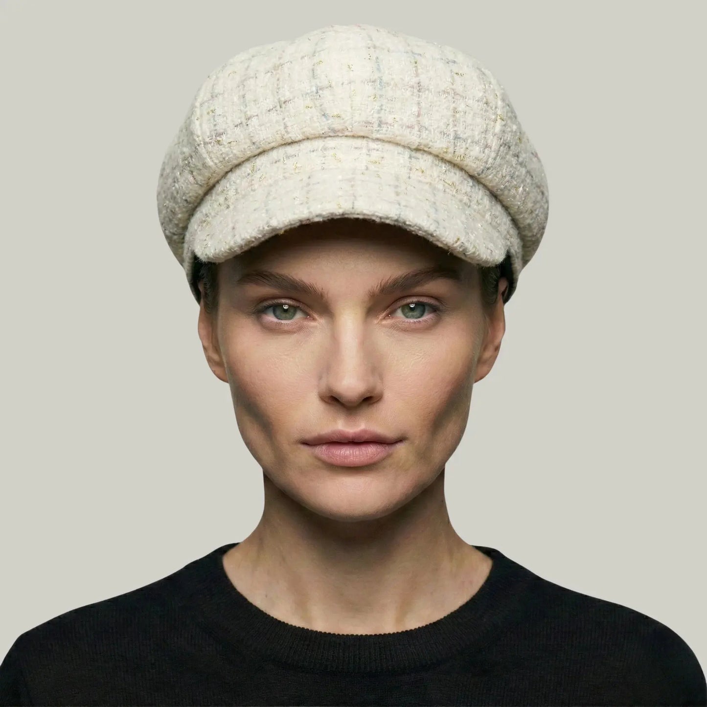 Béret Gavroche Femme Tweed Écru Carreaux Pastel Maison Shelby