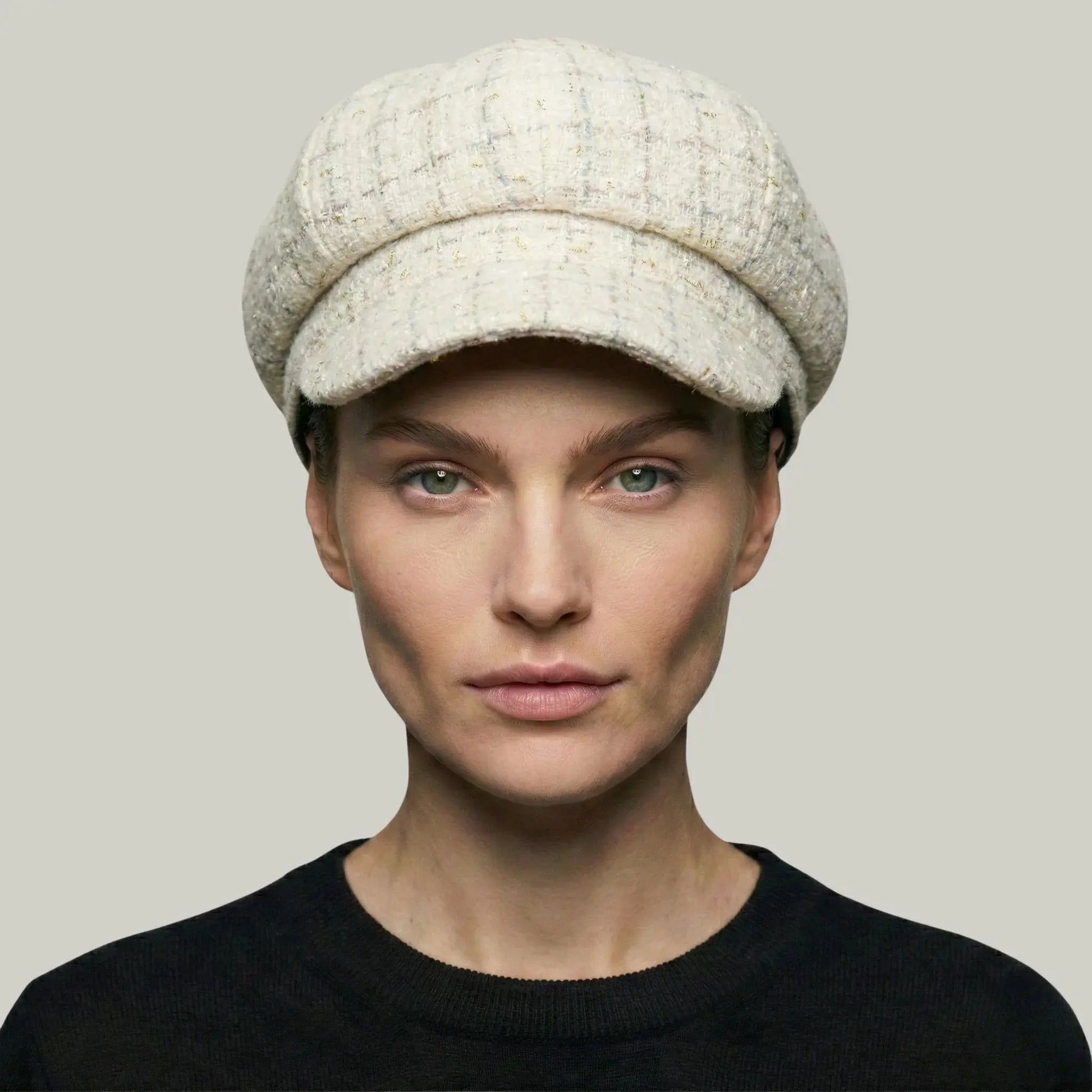 Béret Gavroche Femme Tweed Écru Carreaux Pastel Maison Shelby