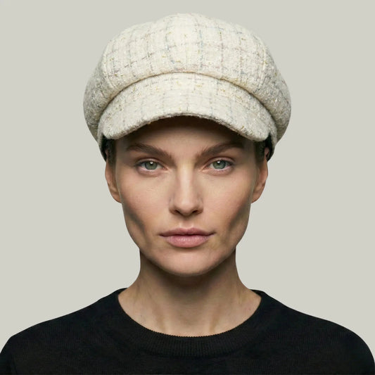 Béret Gavroche Femme Tweed Écru Carreaux Pastel Maison Shelby