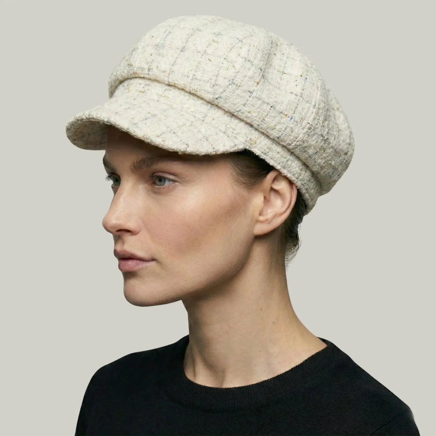 Béret Gavroche Femme Tweed Écru Carreaux Pastel Maison Shelby