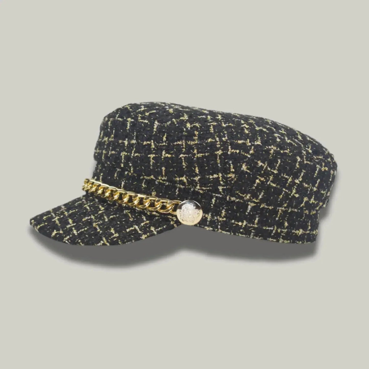 Béret Gavroche Femme Tweed Écru Doré Chaîne Maison Shelby