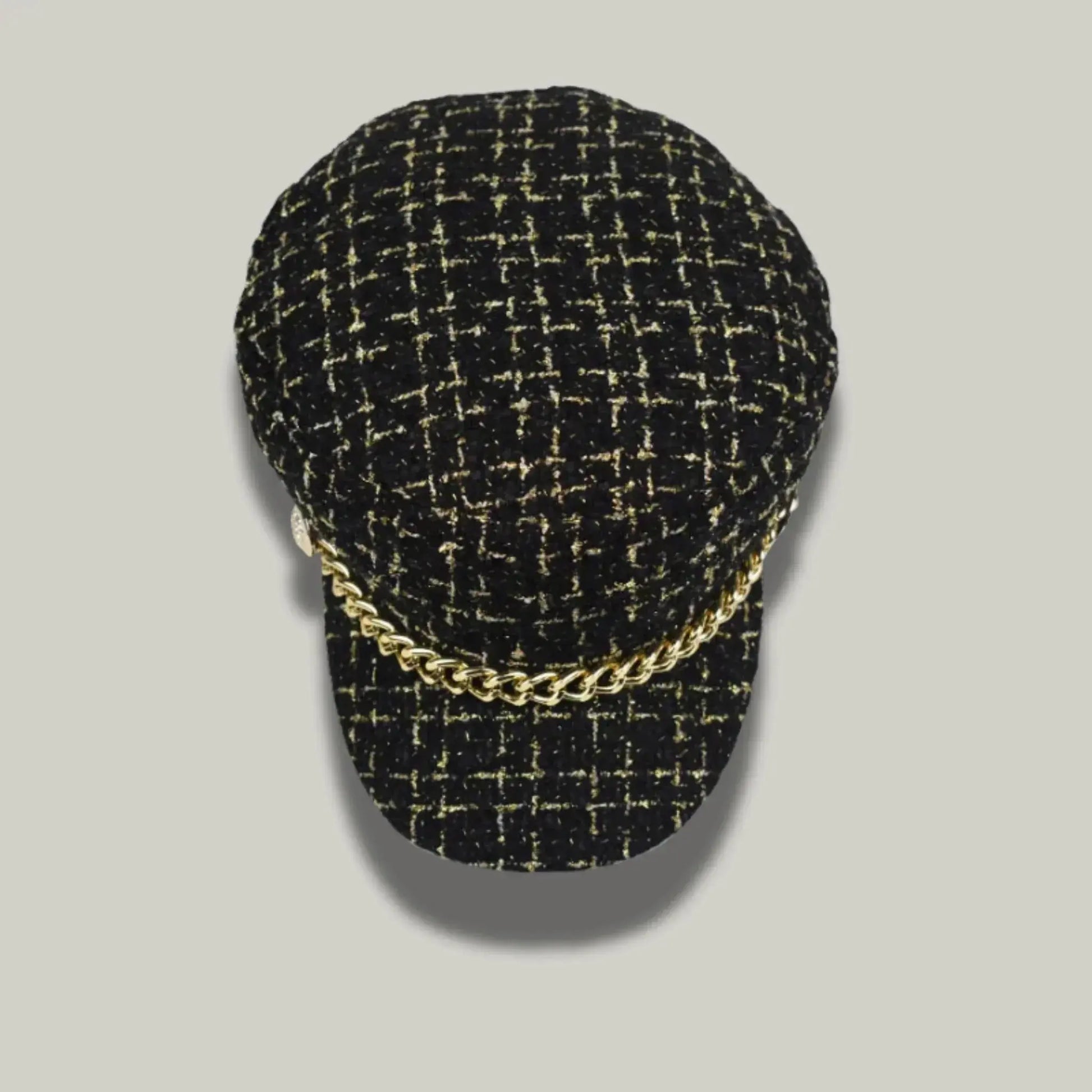 Béret Gavroche Femme Tweed Écru Doré Chaîne Maison Shelby