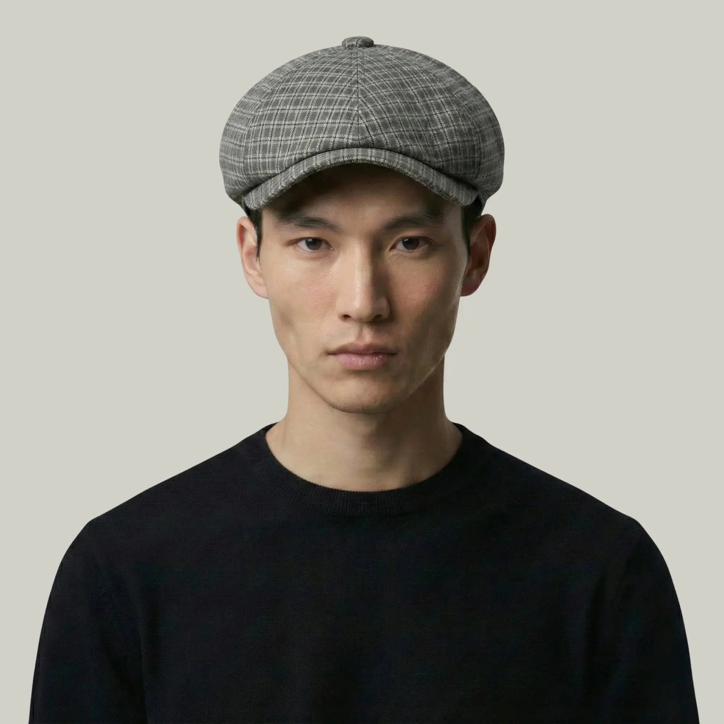 Béret Gavroche Homme Carreaux Gris Clair Maison Shelby