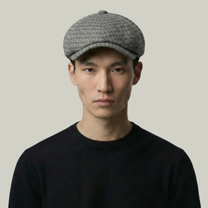 Béret Gavroche Homme Carreaux Gris Clair Maison Shelby