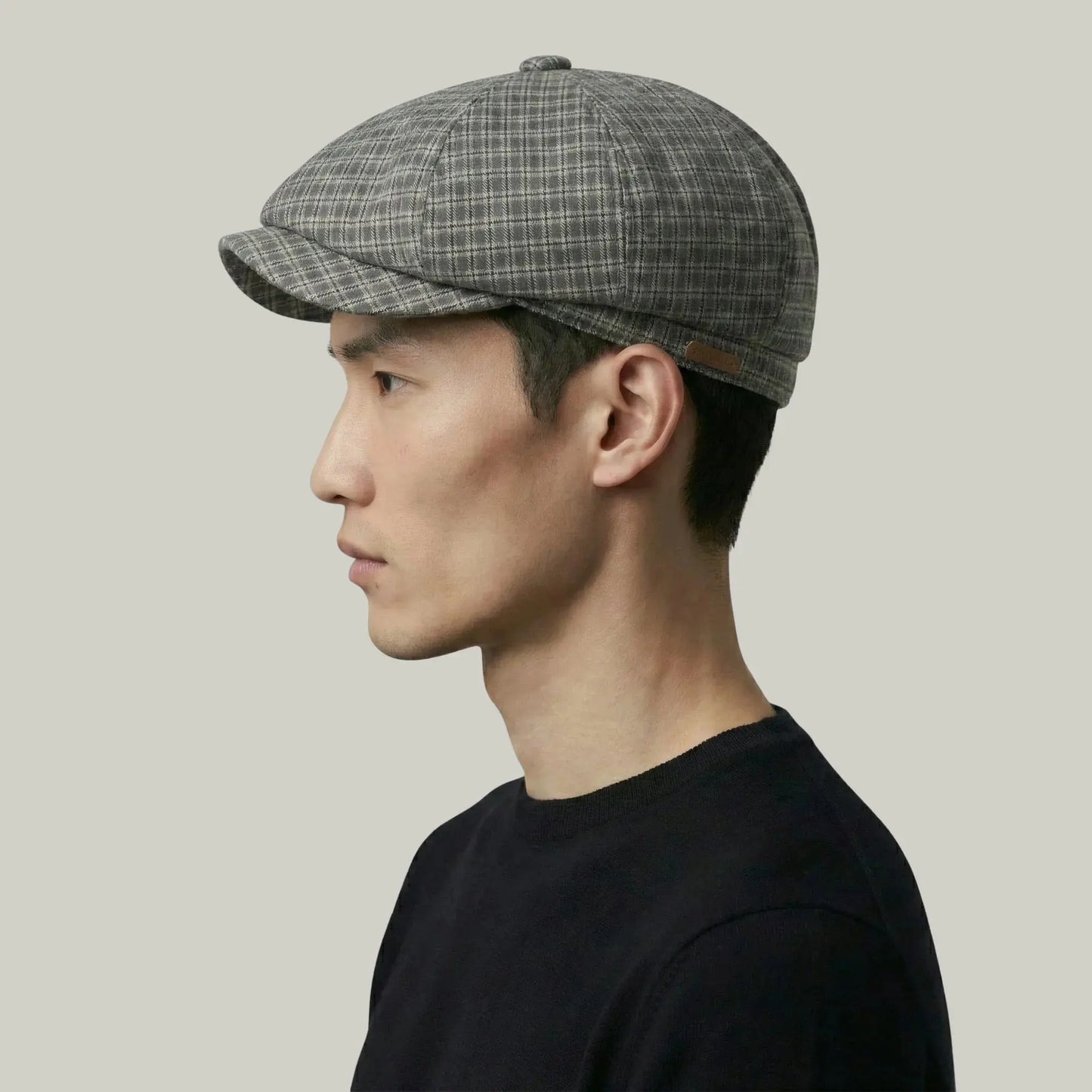 Béret Gavroche Homme Carreaux Gris Clair Maison Shelby