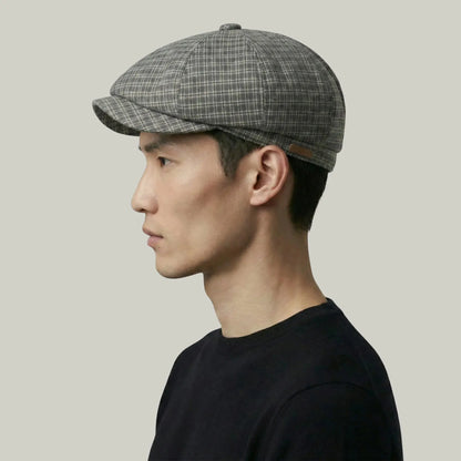 Béret Gavroche Homme Carreaux Gris Clair Maison Shelby