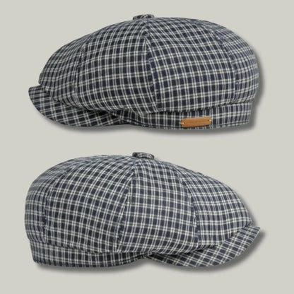 Béret Gavroche Homme Carreaux Gris Clair Maison Shelby