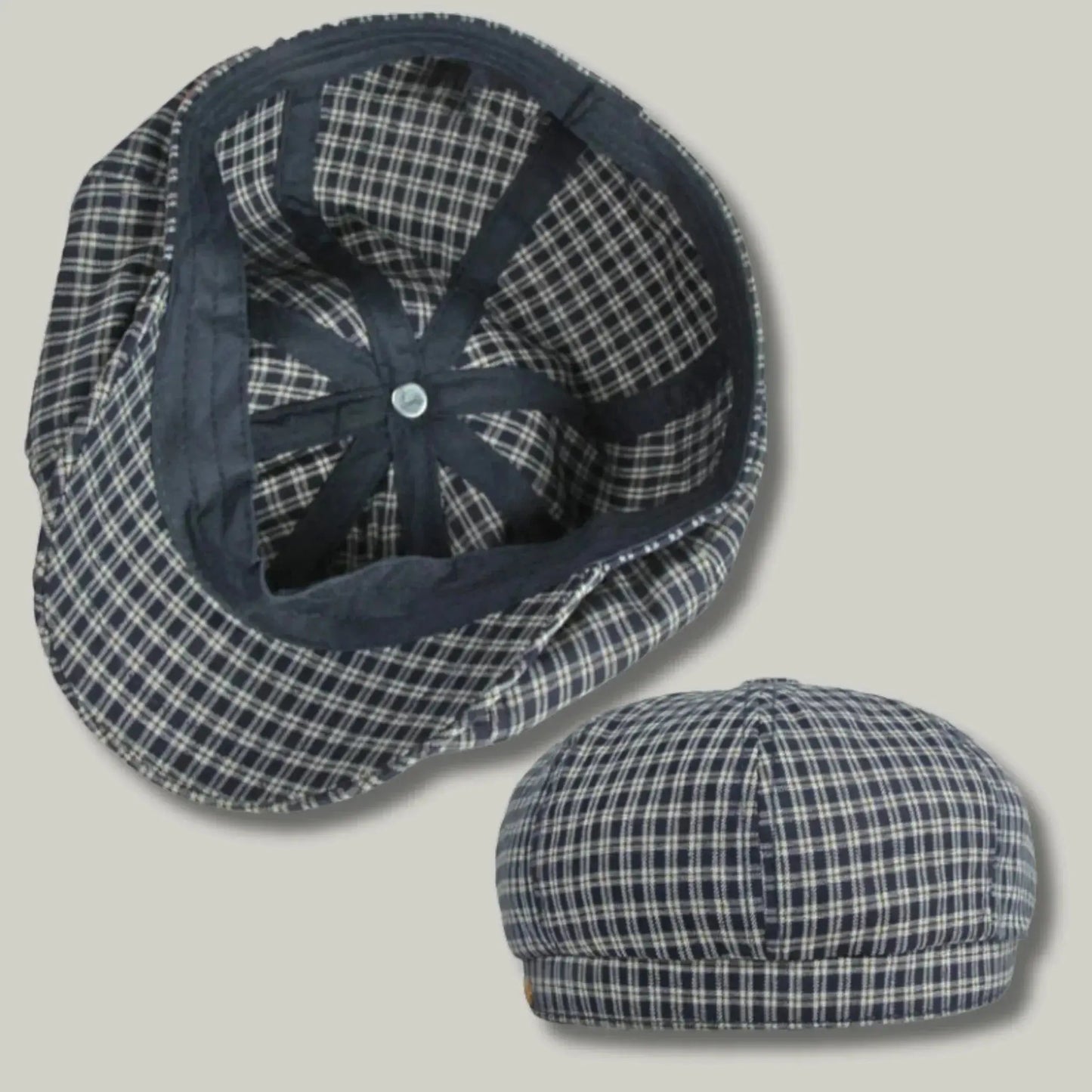 Béret Gavroche Homme Carreaux Gris Clair Maison Shelby