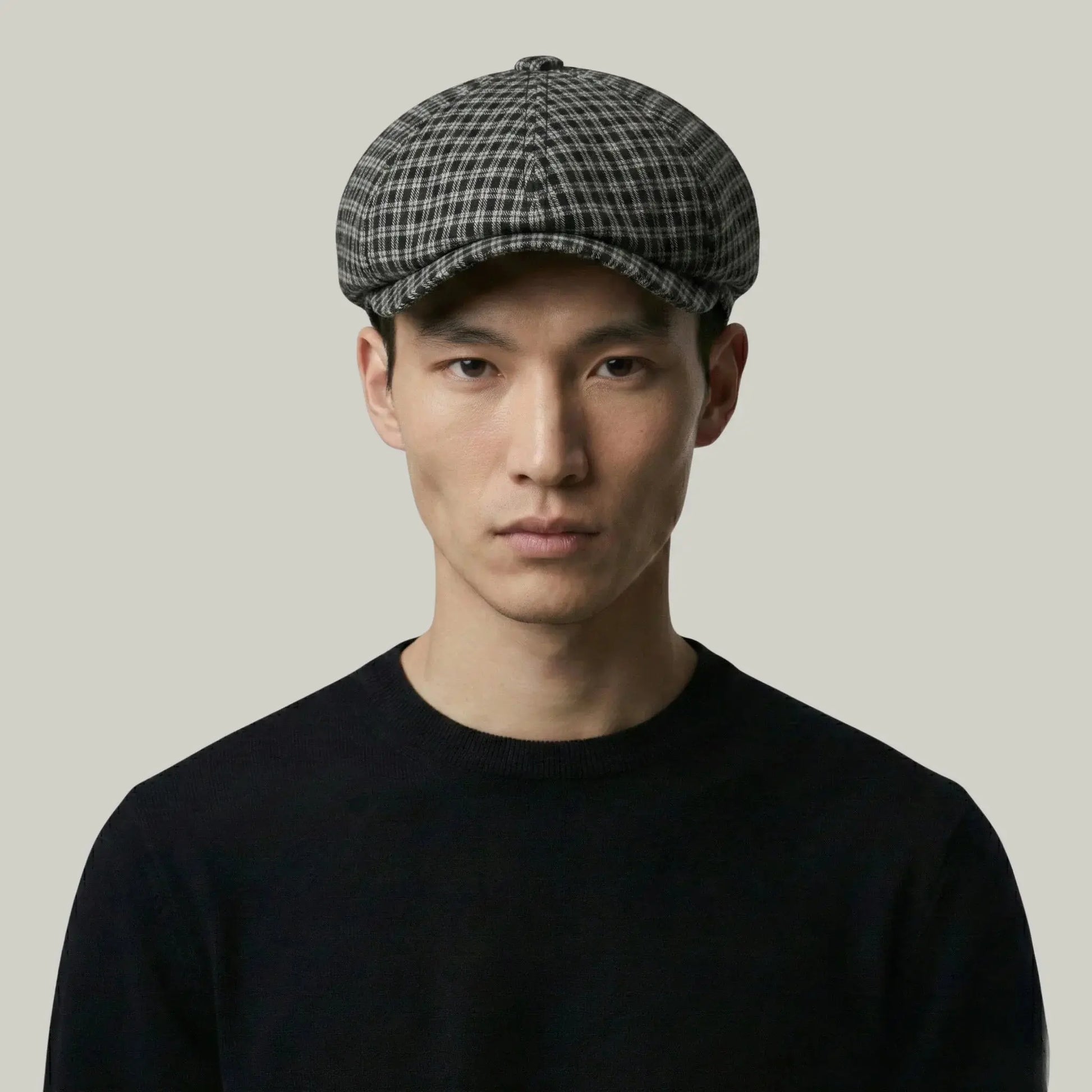 Béret Gavroche Homme Carreaux Gris et Noir Maison Shelby
