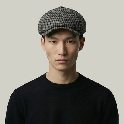 Béret Gavroche Homme Carreaux Gris et Noir Maison Shelby