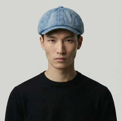 Béret Gavroche Homme Denim Bleu Délavé Maison Shelby