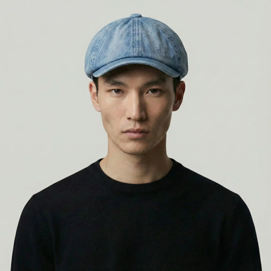 Béret Gavroche Homme Denim Bleu Délavé Maison Shelby