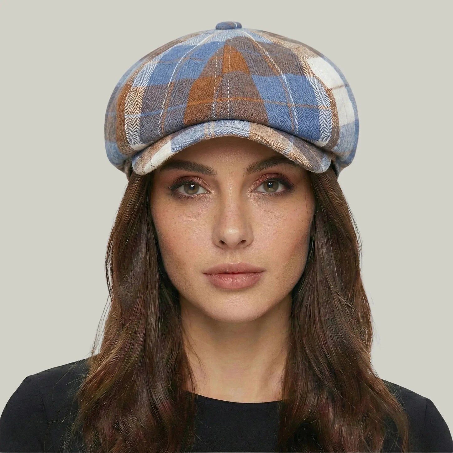 Béret Gavroche Homme Femme Carreaux Bleu Camel Vintage Maison Shelby