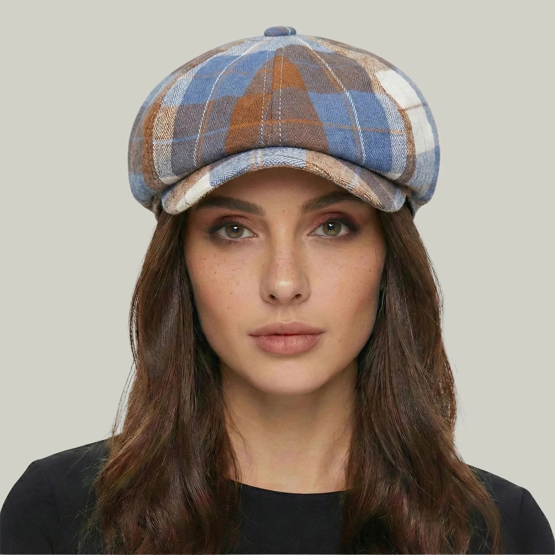 Béret Gavroche Homme Femme Carreaux Bleu Camel Vintage Maison Shelby
