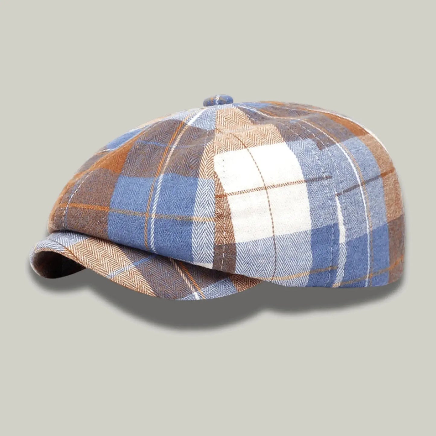 Béret Gavroche Homme Femme Carreaux Bleu Camel Vintage Maison Shelby