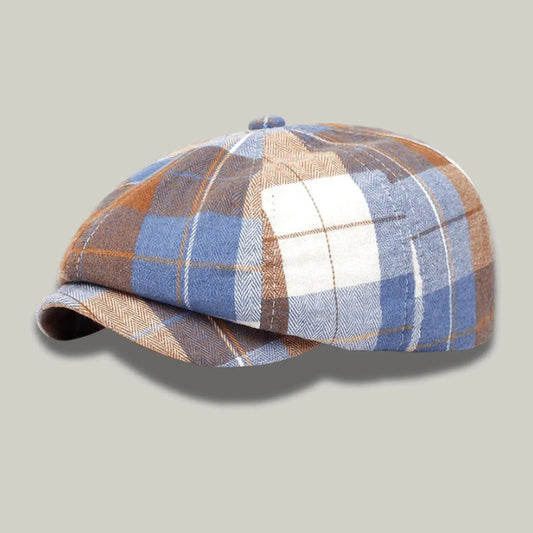 Béret Gavroche Homme Femme Carreaux Bleu Camel Vintage Maison Shelby