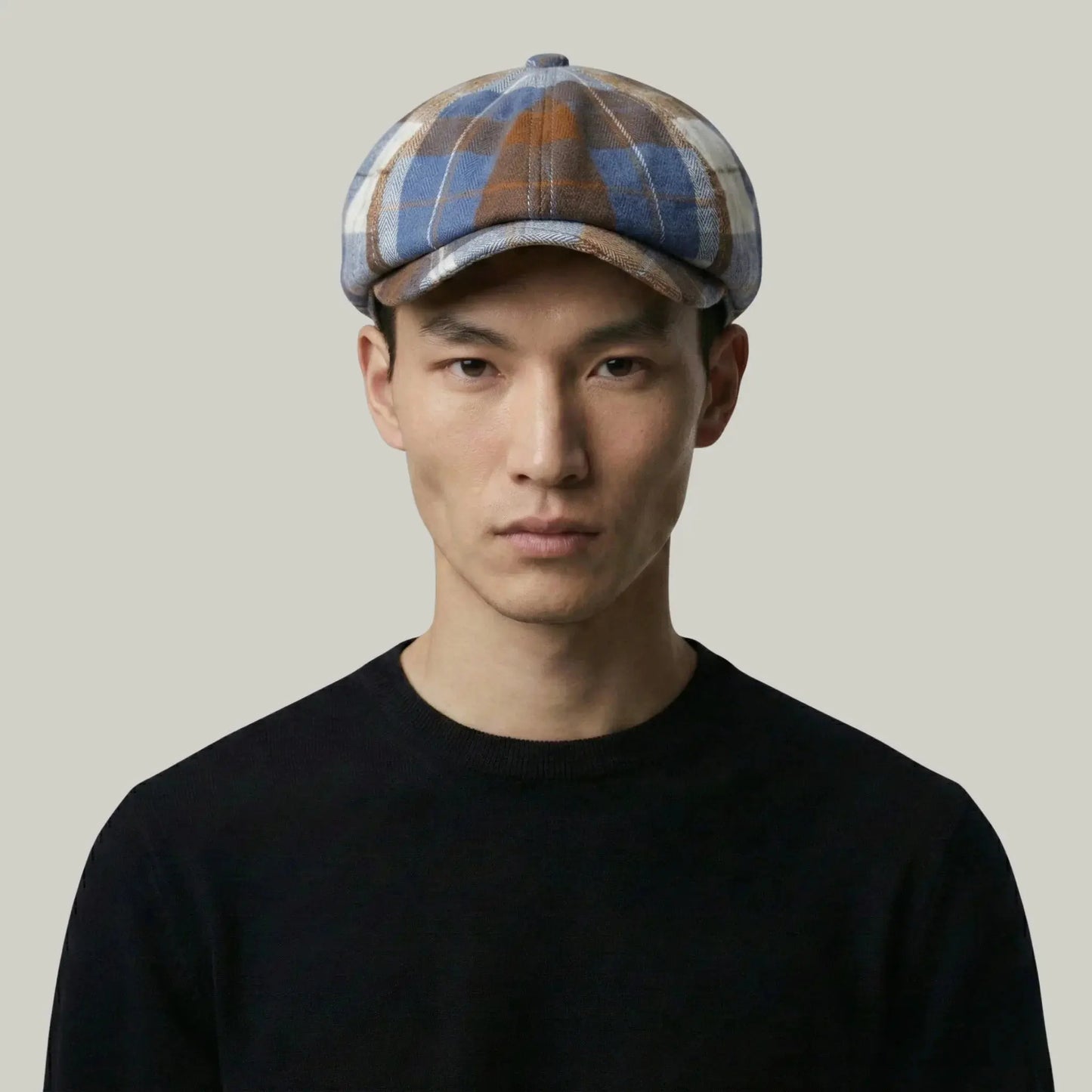 Béret Gavroche Homme Femme Carreaux Bleu Camel Vintage Maison Shelby