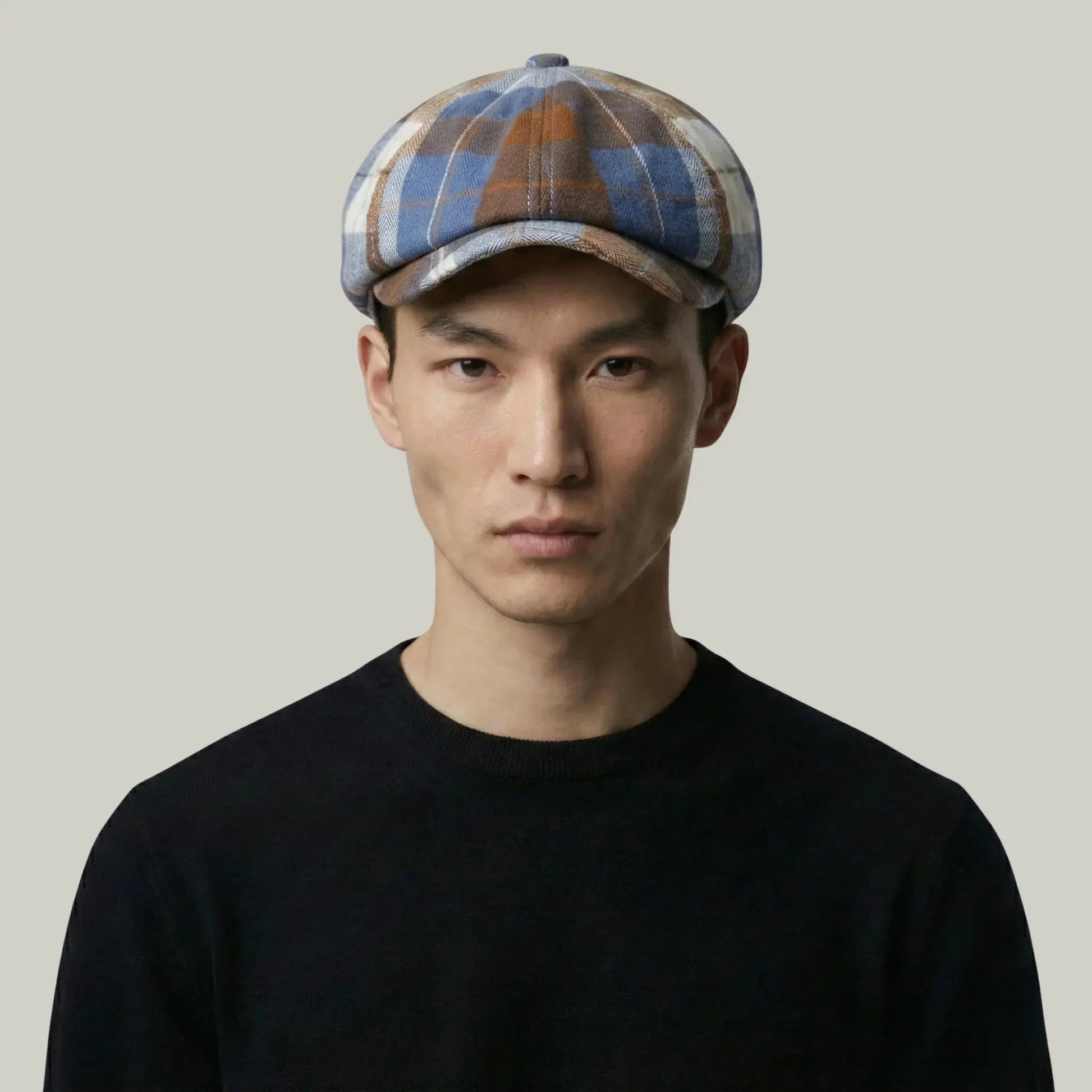Béret Gavroche Homme Femme Carreaux Bleu Camel Vintage Maison Shelby
