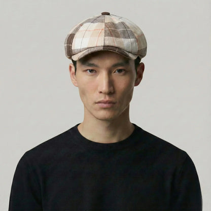 Béret Gavroche Homme Femme Carreaux Rose Beige Taupe Vintage Maison Shelby