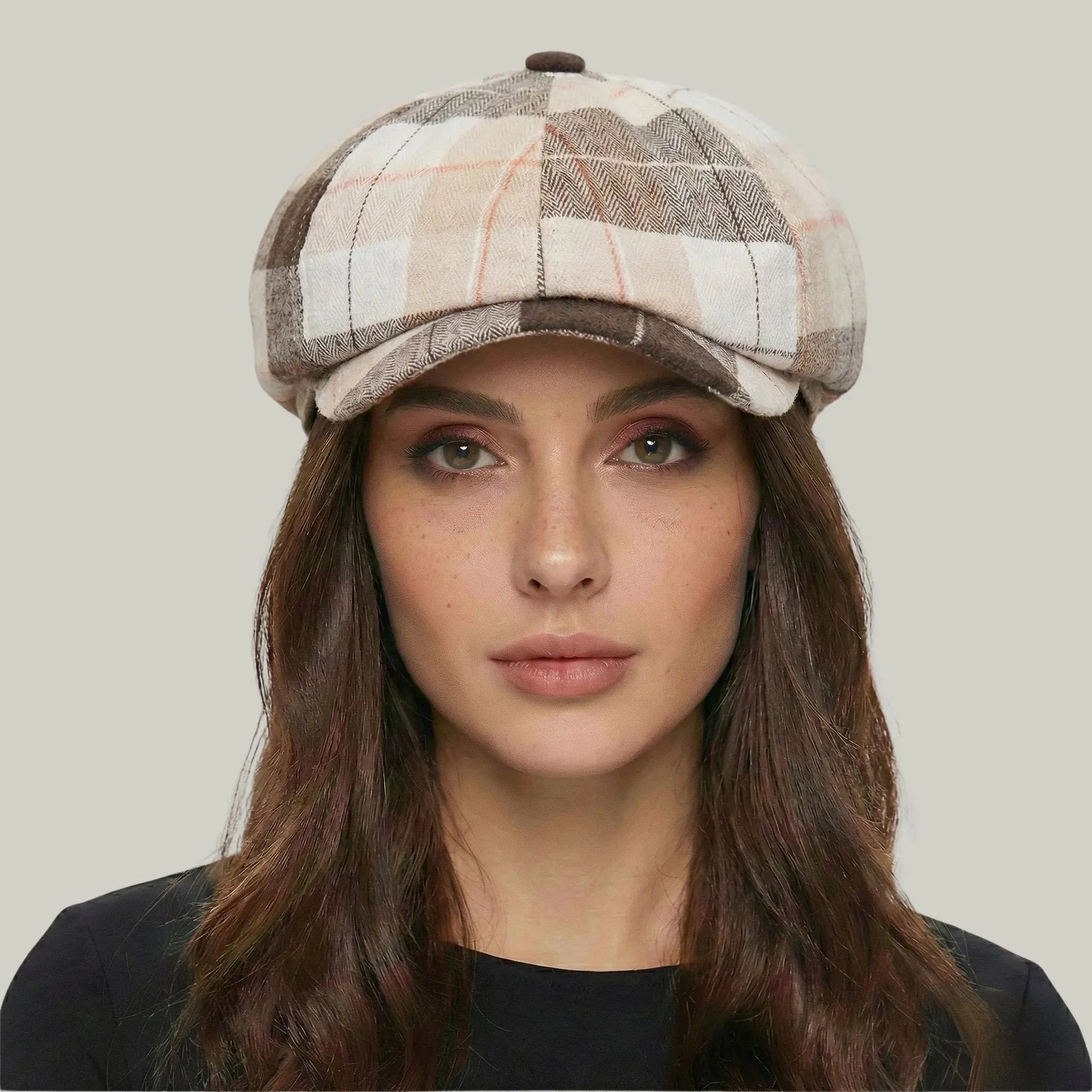 Béret Gavroche Homme Femme Carreaux Rose Beige Taupe Vintage Maison Shelby