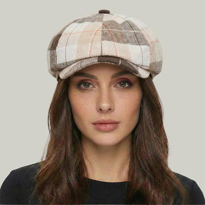 Béret Gavroche Homme Femme Carreaux Rose Beige Taupe Vintage Maison Shelby