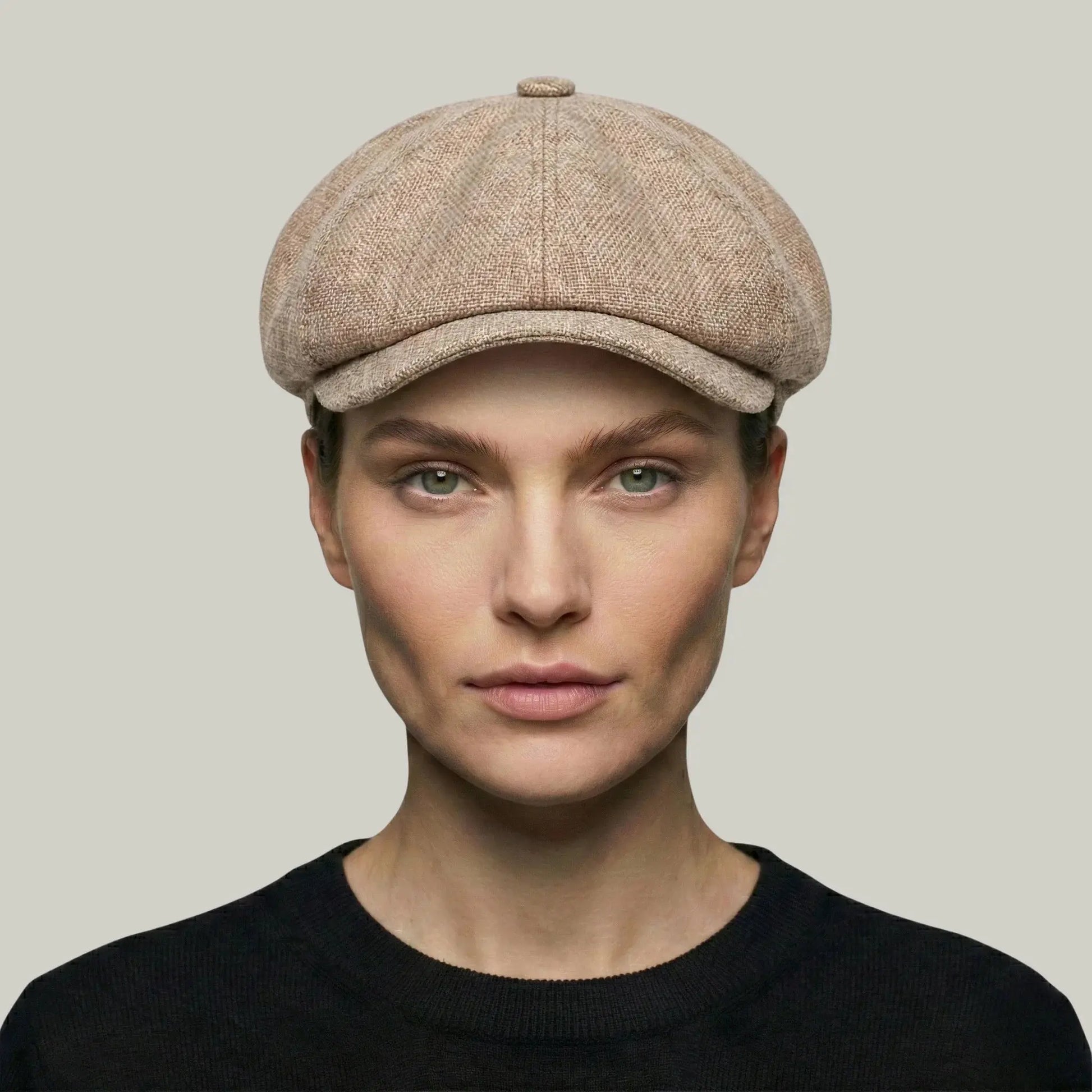 Béret Gavroche Homme Femme Lin Beige Naturel Chiné Maison Shelby
