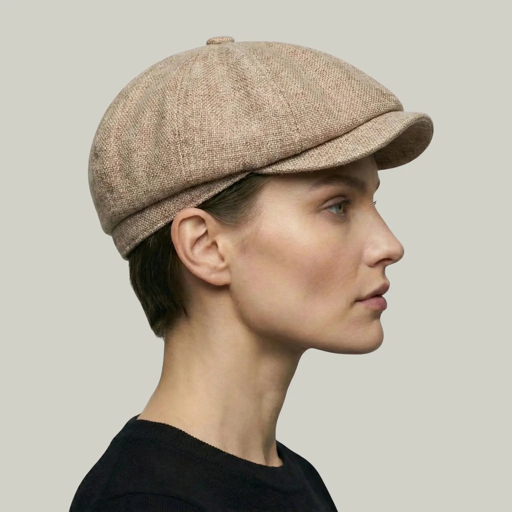 Béret Gavroche Homme Femme Lin Beige Naturel Chiné Maison Shelby