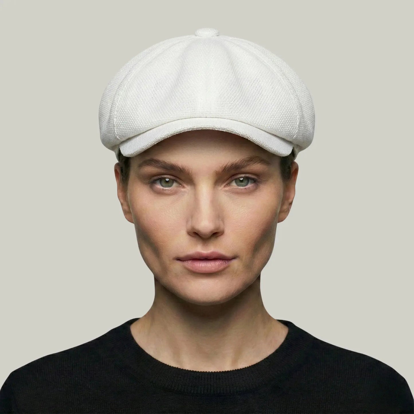 Béret Gavroche Homme Femme Lin Blanc Cassé Uni Maison Shelby