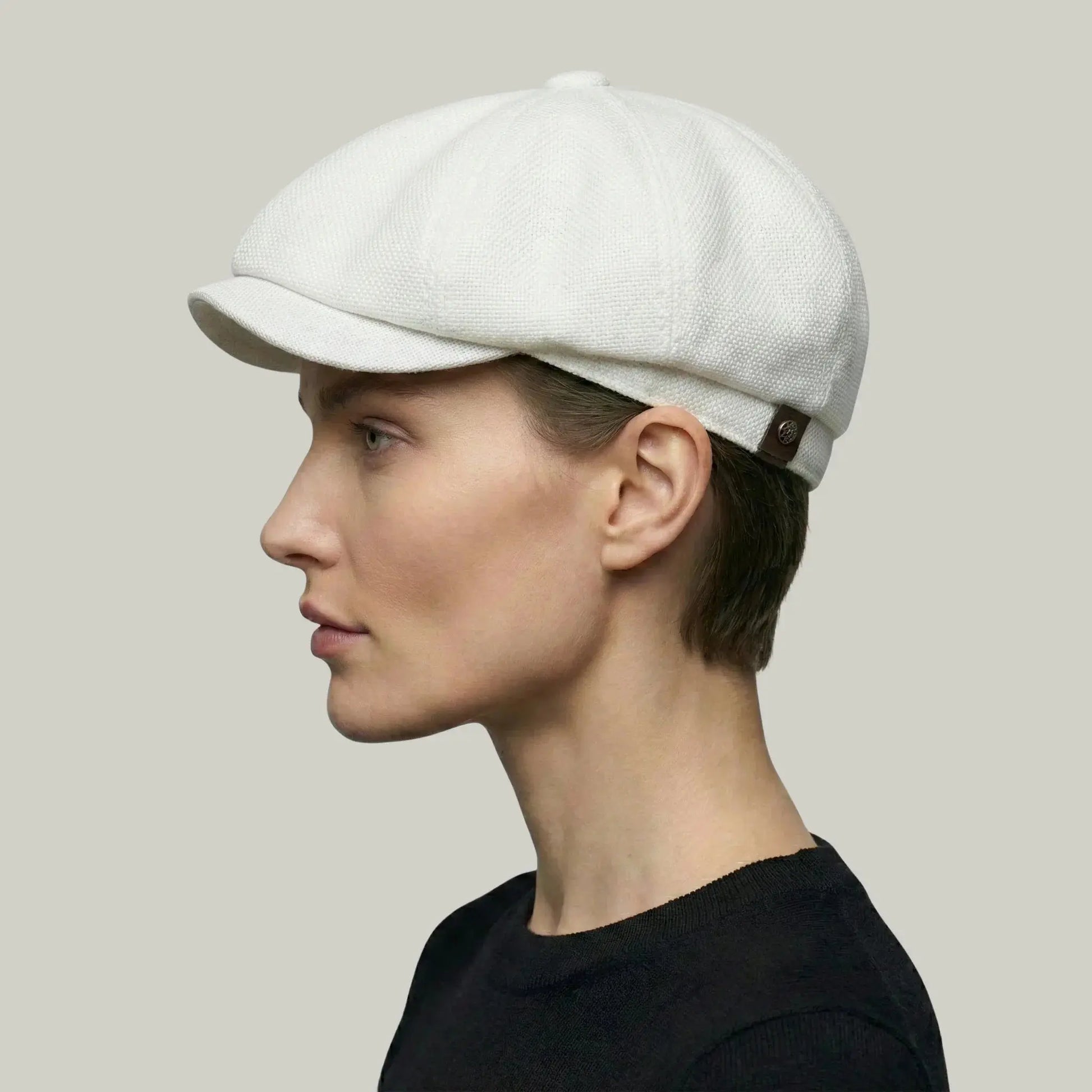 Béret Gavroche Homme Femme Lin Blanc Cassé Uni Maison Shelby