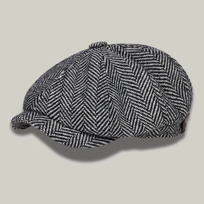 Béret Gavroche Homme Femme Tweed Chevron Gris Maison Shelby