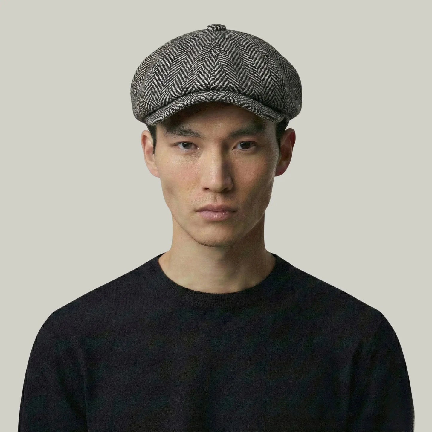Béret Gavroche Homme Femme Tweed Chevron Gris Maison Shelby