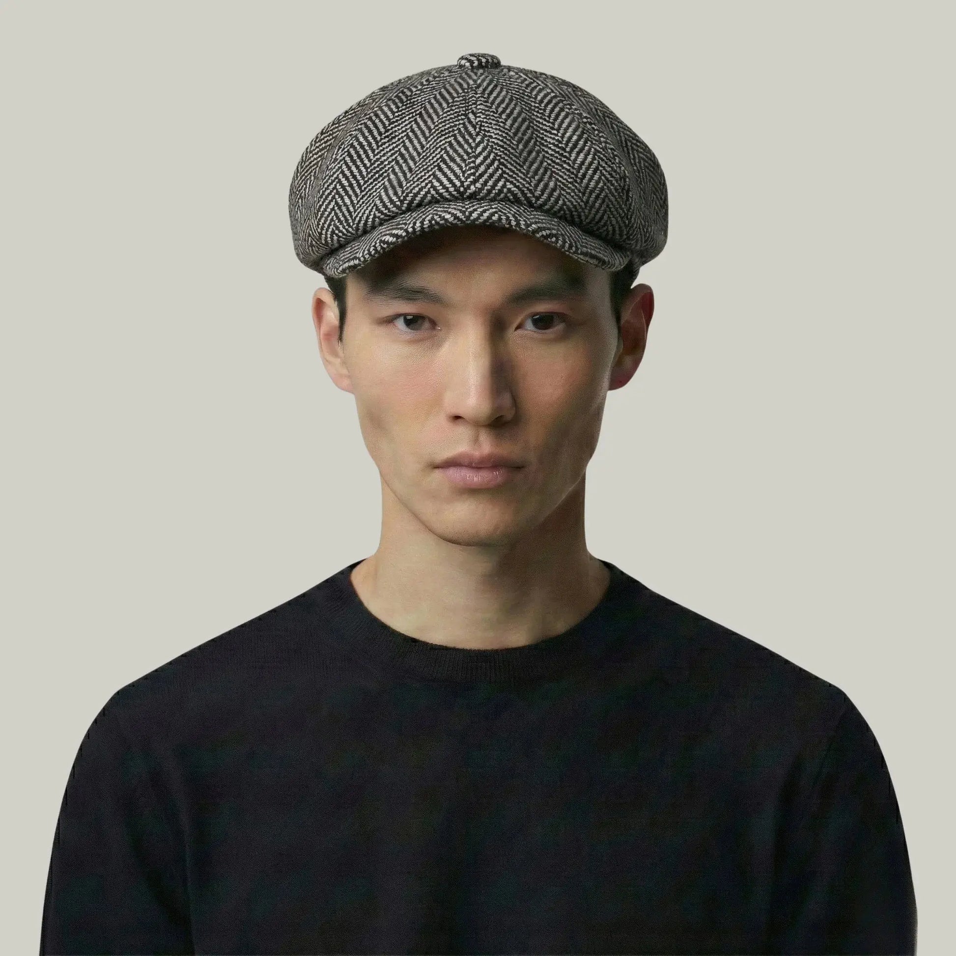 Béret Gavroche Homme Femme Tweed Chevron Gris Maison Shelby
