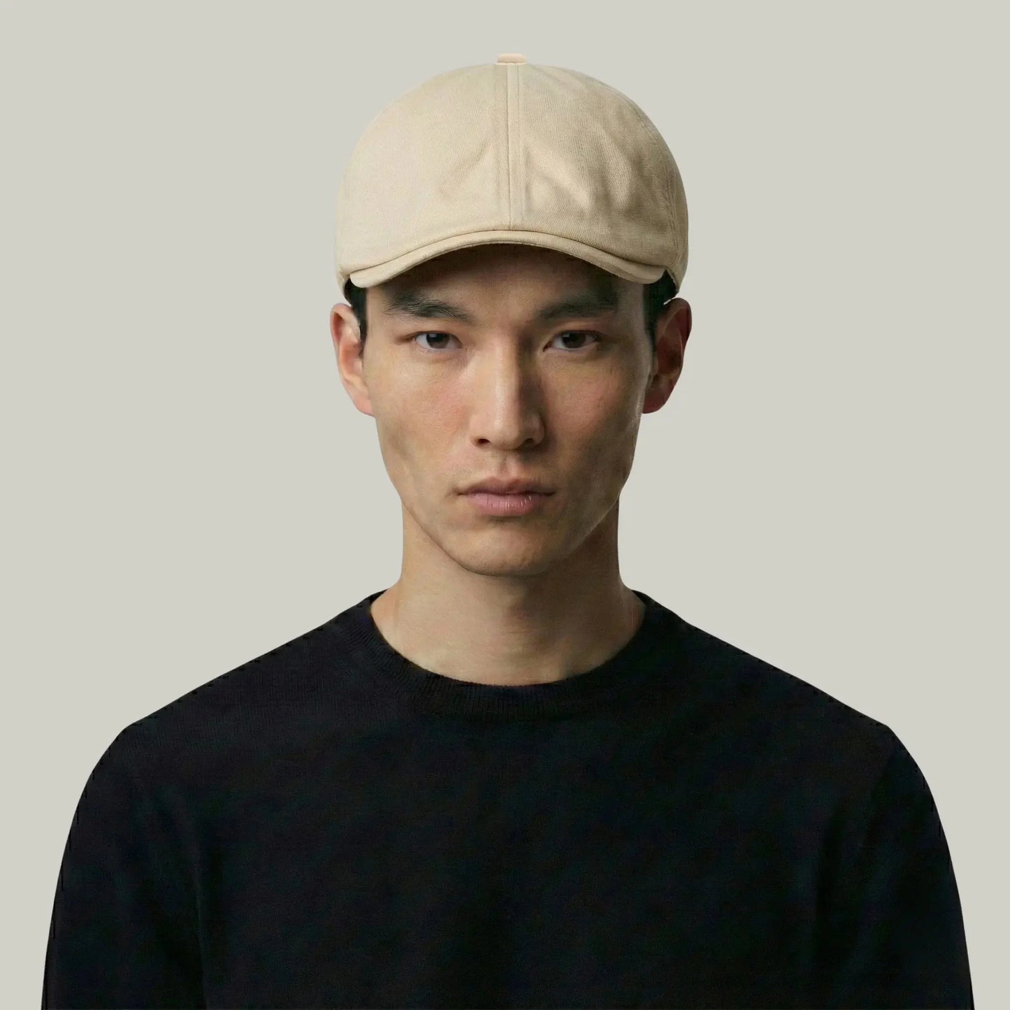 Béret Gavroche Homme Femme Écru Patch Cuir Vintage Maison Shelby