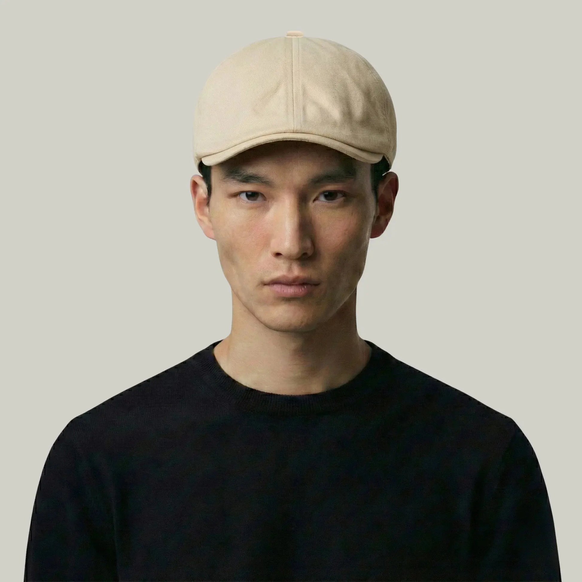Béret Gavroche Homme Femme Écru Patch Cuir Vintage Maison Shelby