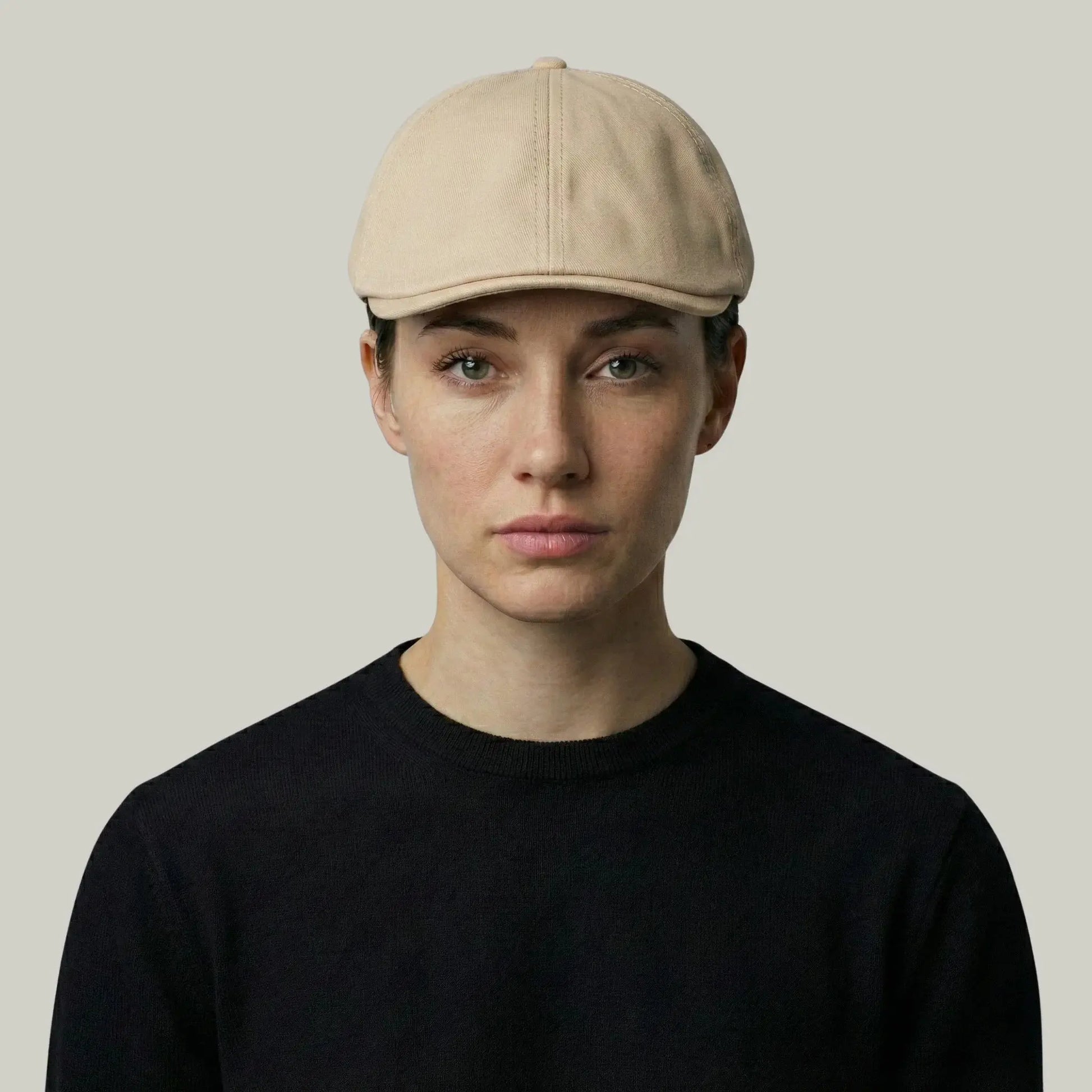 Béret Gavroche Homme Femme Écru Patch Cuir Vintage Maison Shelby