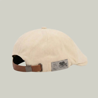 Béret Gavroche Homme Femme Écru Patch Cuir Vintage Maison Shelby
