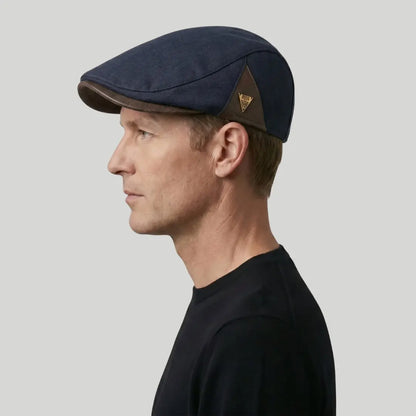 Béret Homme Bleu Marine – Empiècement Cuir Triangle & Broderie Maison Shelby
