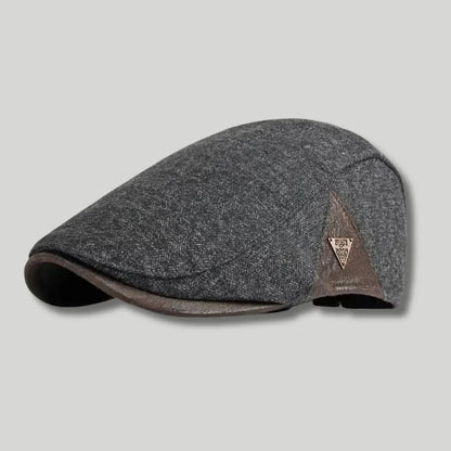 Béret Homme Gris Anthracite – Empiècement Cuir Triangle Vintage Maison Shelby