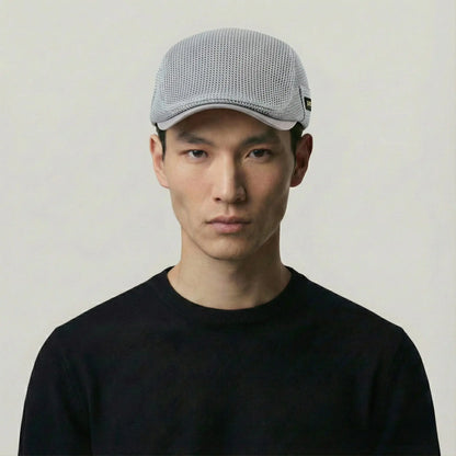 Béret Homme Gris Clair Maille Tricot – Étiquette Tissée Latérale Maison Shelby