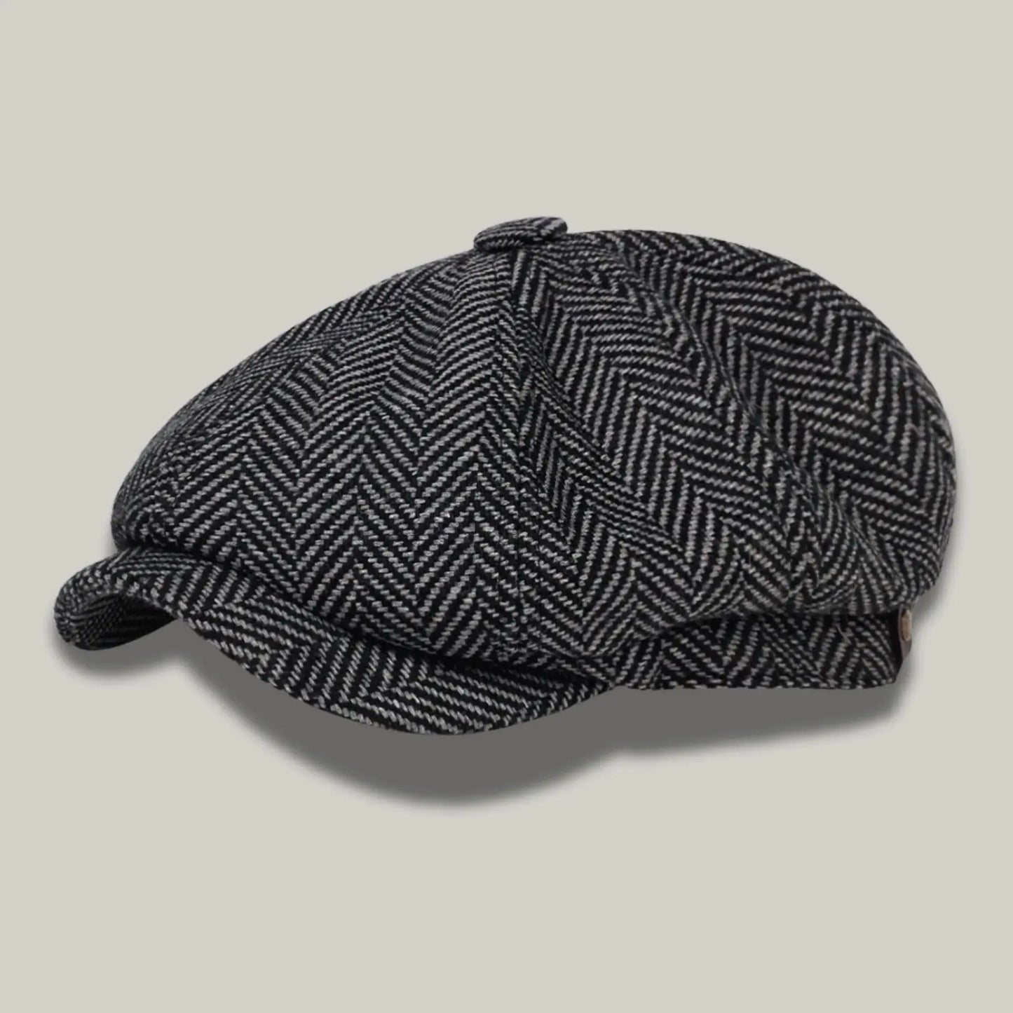 Béret Homme Gris Tweed Chevron – Laine Structurée 8 Panneaux Maison Shelby