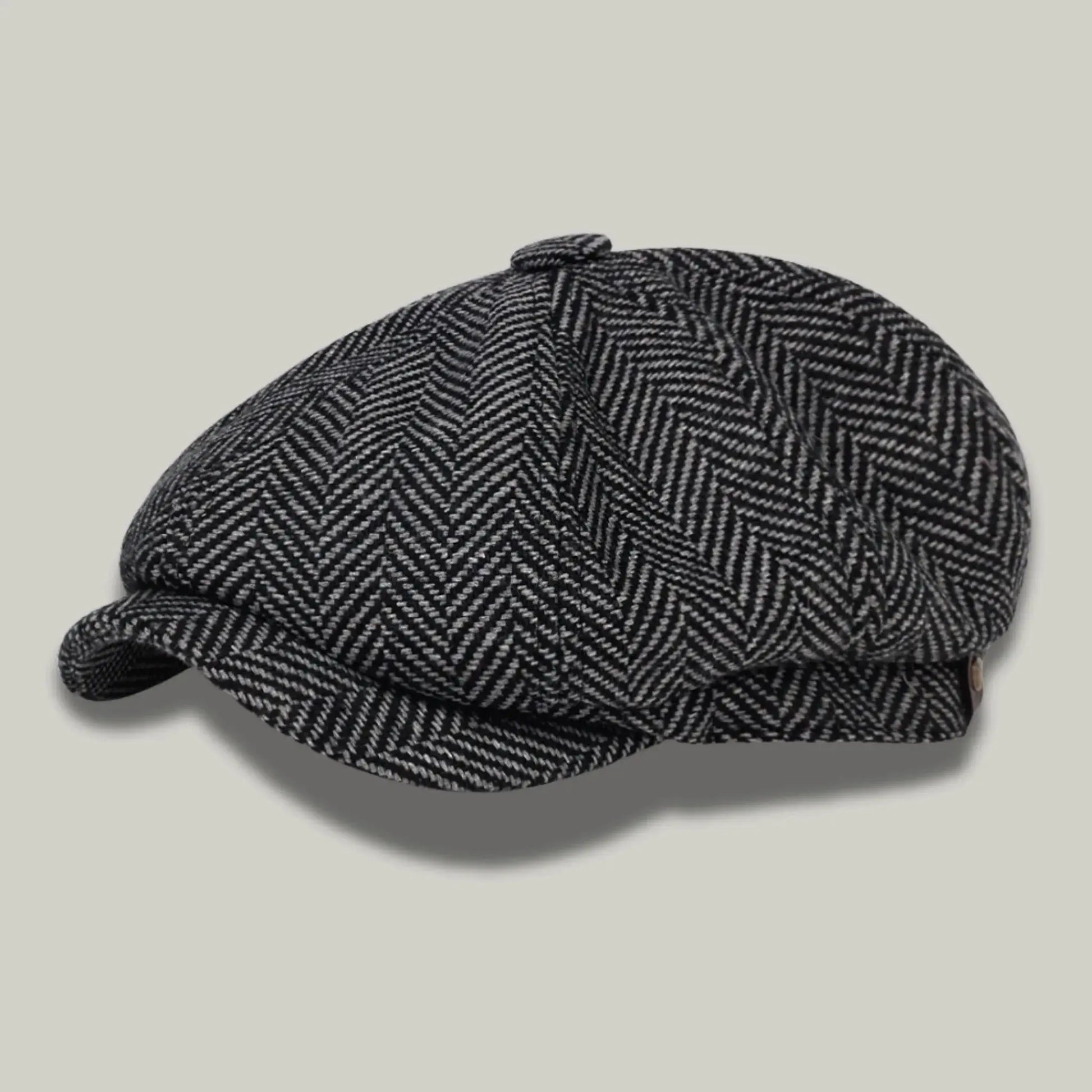 Béret Homme Gris Tweed Chevron – Laine Structurée 8 Panneaux Maison Shelby