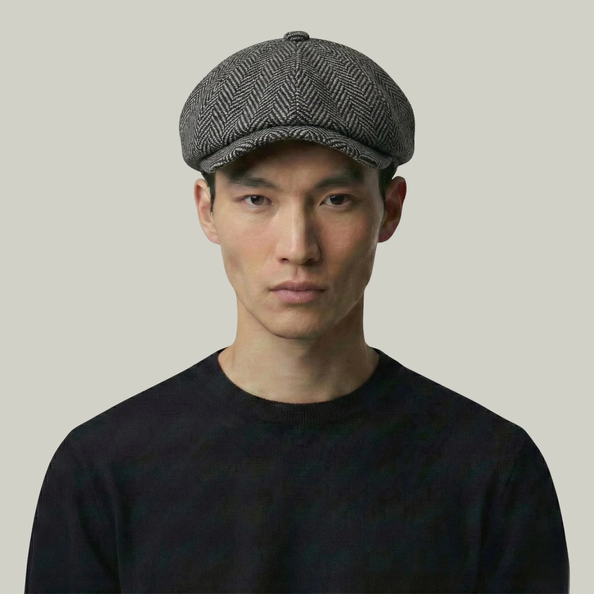 Béret Homme Gris Tweed Chevron – Laine Structurée 8 Panneaux Maison Shelby